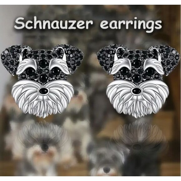 Adorable Rhinestones Schnauzer DOG Stud Earrings - Picture 2 of 5